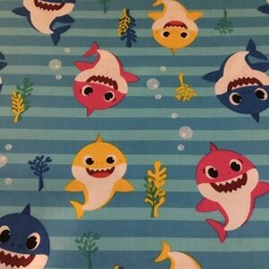 David Textiles Baby Shark 100% Cotton Fabric on blue background by the  yard